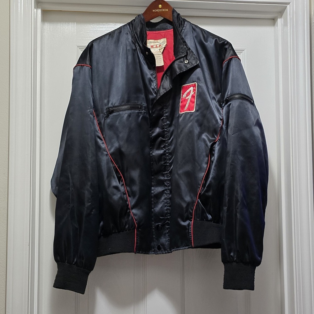 VTG Fender Music Jacket‎ Master Appeal Sateen Black USA Men's XL